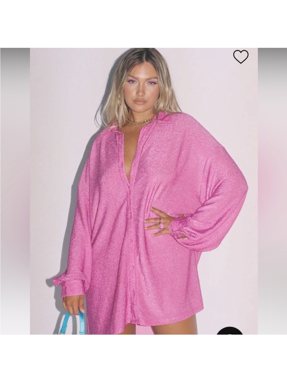 72.) Princess Polly / Pink Oversized Sparkly Shirt Dress